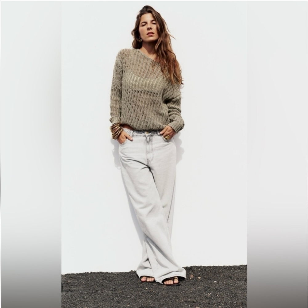 Zara Women's Sequin Knit Sweater - Grey Green
